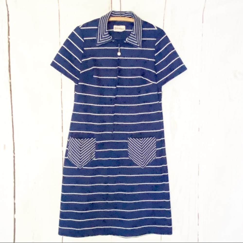 1960’s Vintage Korell Knits Blue White Dress